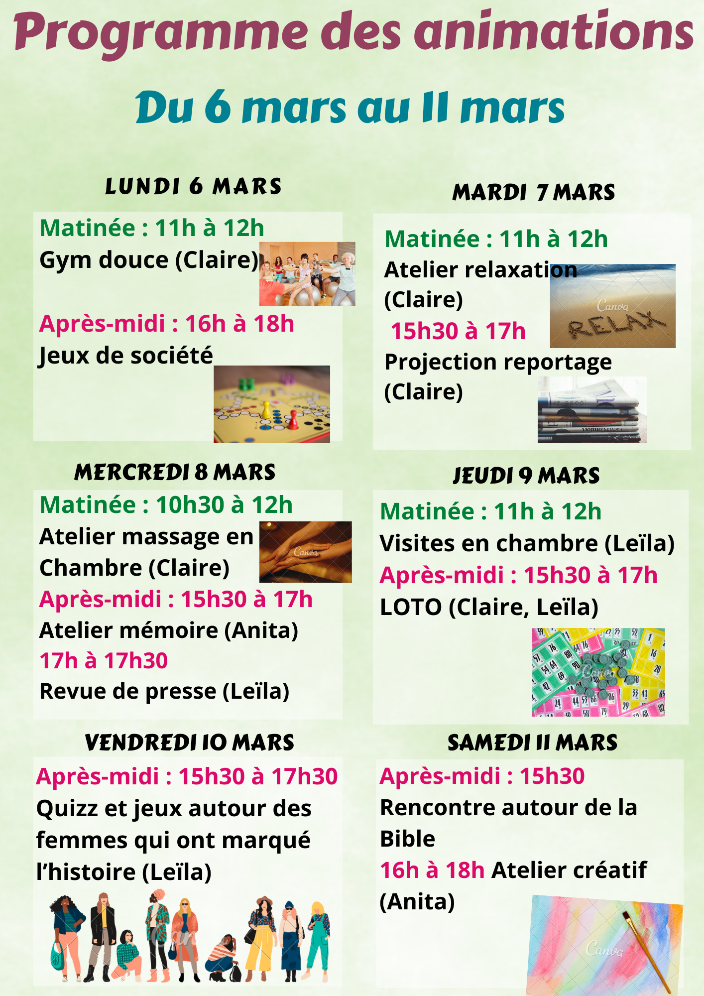 Animations semaine 1 mars 2023 ehpad l'arche lille